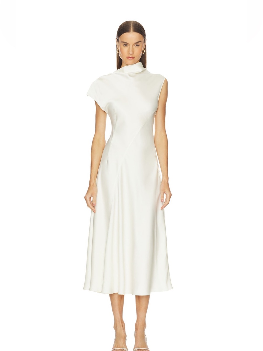Revolve Camila Coelho Ondina Midi Satin Dress in Bone Size S